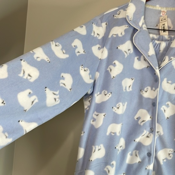 Joe Fresh NWT Fleece Polar Bear Print 2 pc Pajamas Baby Blue White Button Up XL - Picture 5 of 11